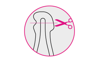 Ein Icon, das zeigt, wie die Pipettenspitze von Frontline Tri-Act abgeschnitten 