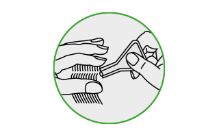 Ein graues Icon mit grünem Rand, das zeigt, wie Frontline Combo direkt auf die Haut des Hundes aufgetragen werden sollte.