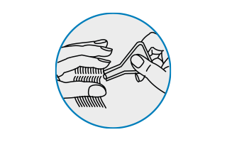 Ein graues Icon mit blauem Rand, das zeigt, wie Frontline Spot On bei Katzen aufgetragen wird.