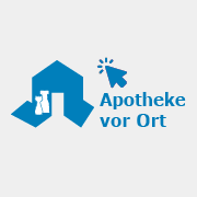 Ein Apothekenlogo in blauer Farbe, das Hund und Katze beinhaltet.